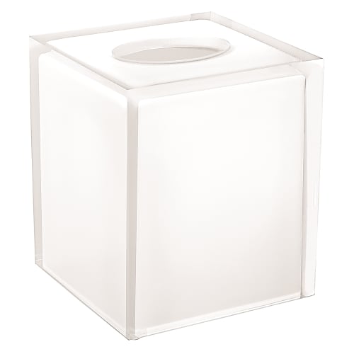 Cubix White Collection, Resin Boutique Tissue Box Cover, Clear/White Accent